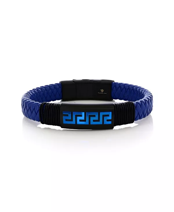 

Греческий браслет-ключ из нержавеющей стали и плетеной кожи Metallo, blue