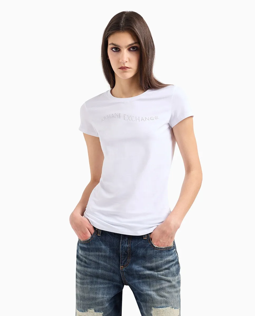 

Облегающая женская футболка с короткими рукавами Armani Exchange, белый