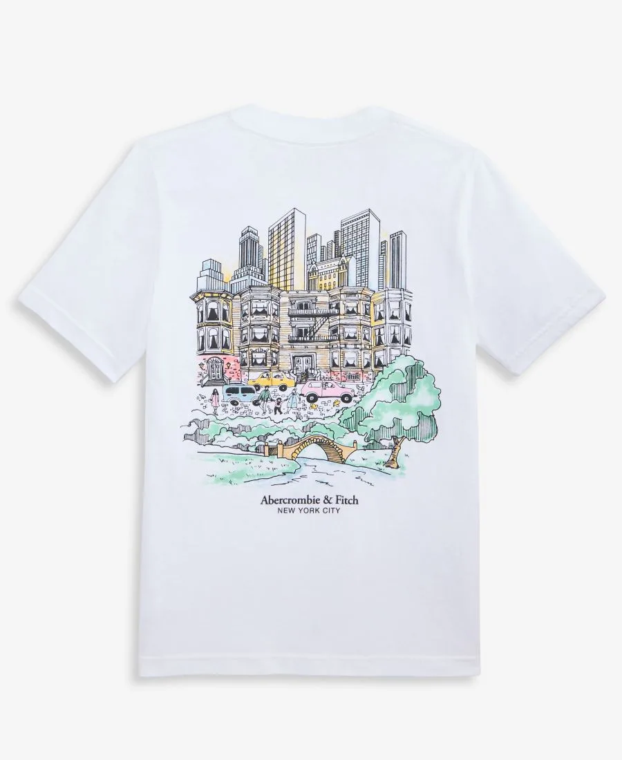 Детская футболка с рисунком Нью-Йорка Abercrombie kids, bright белый — фото 2
