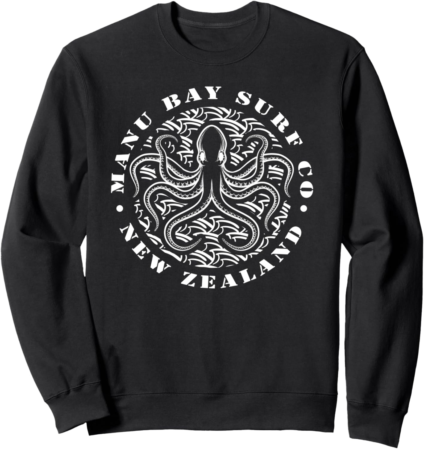 

Толстовка с рукавами реглан от Manu Bay Surf Company Octopus New Zealand для серферов, черный