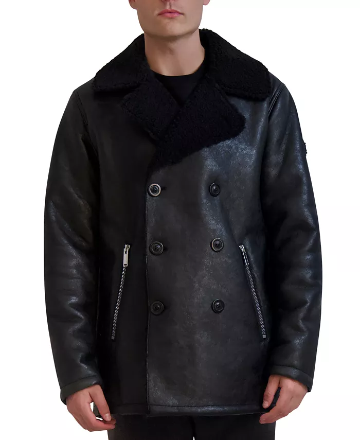 

Мужское двубортное пальто из искусственной овчины Car Coat Karl Lagerfeld, черный