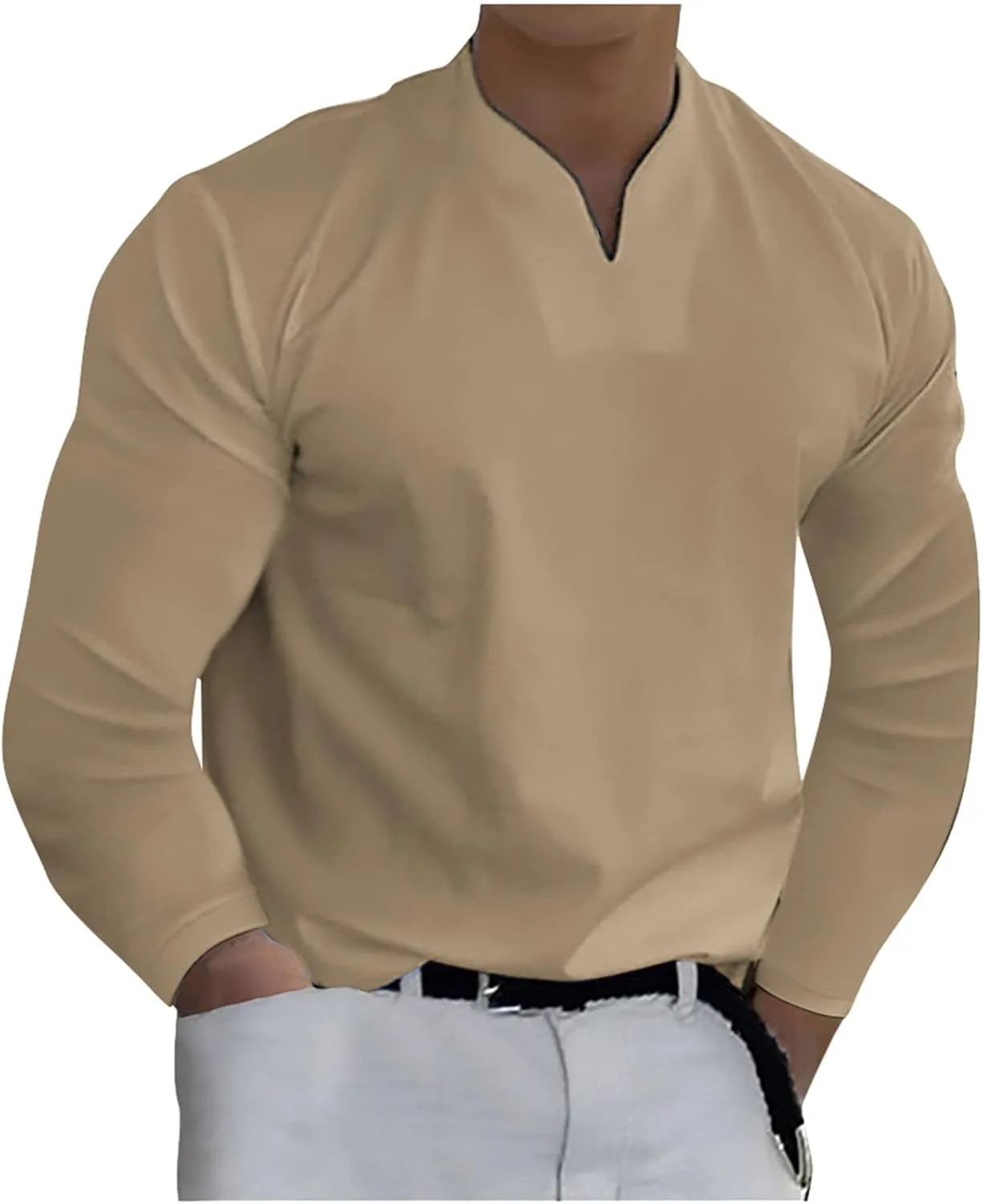 

Футболка для мужчин с длинным рукавом и V-образным вырезом