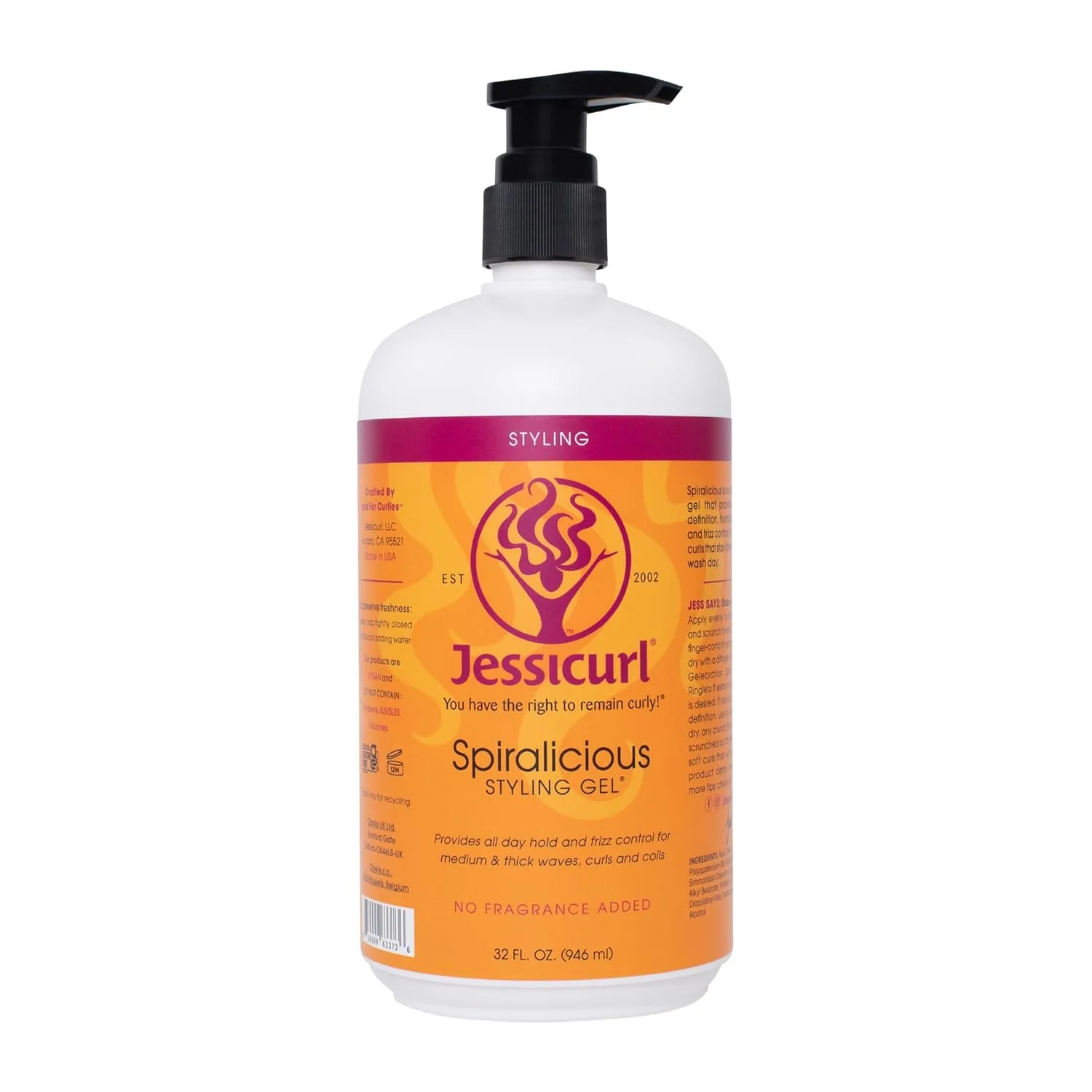 Гель для укладки волос Jessicurl Spiralicious, без отдушек, 950 мл - гель для формирования локонов, контроля пушистости и подходит для всех типов волос. 946 мл (1 шт.)