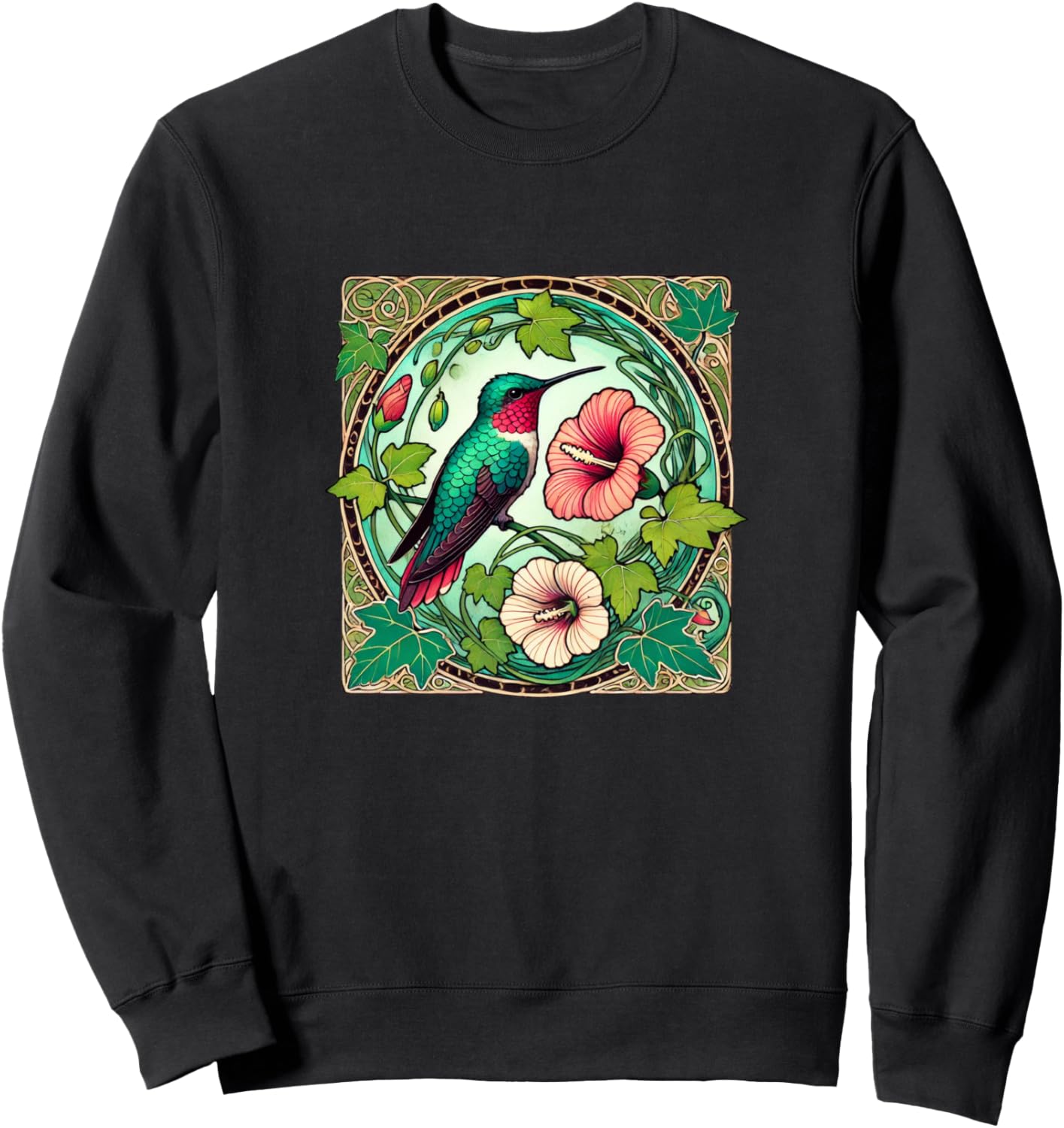 

Толстовка с изображением цветка гибискуса и колибри Retro Hummingbird Snugg, черный