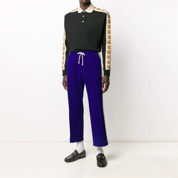 Футболка Gucci SS20 Side Sleeve Logo Striped Ribbon Long Sleeve Polo Shirt, черная — фото 3