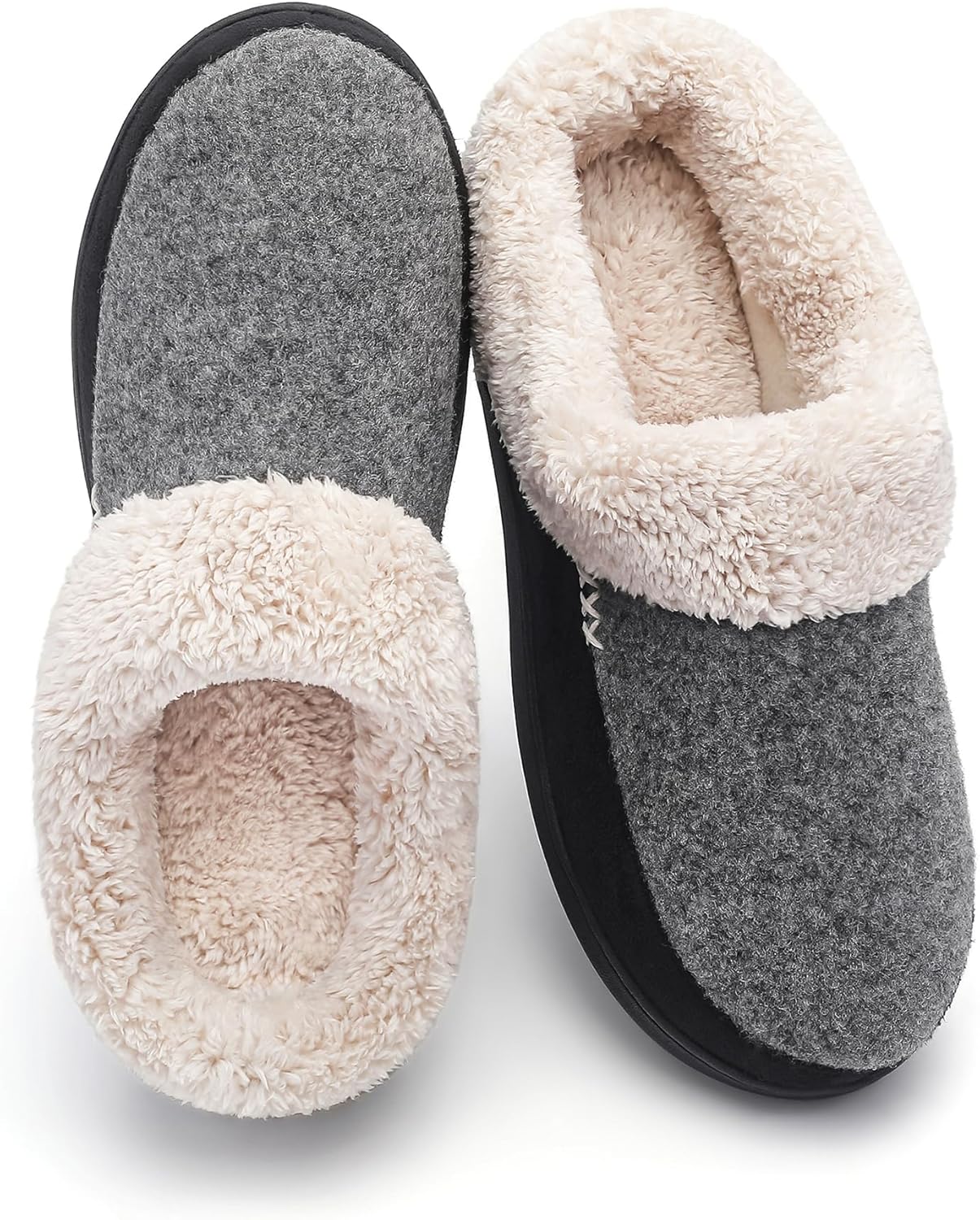 

Тапочки VONMAY из пены с эффектом памяти с флисовой подкладкой для дома и улицы - уютные плюшевые домашние тапочки с противоскользящей резиновой подошвой для мужчин, серый/черный