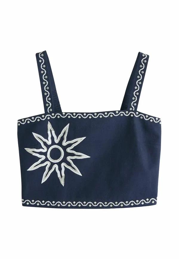 Блузка прямого кроя с вышивкой и широкими бретелями Next, Navy Blue White
