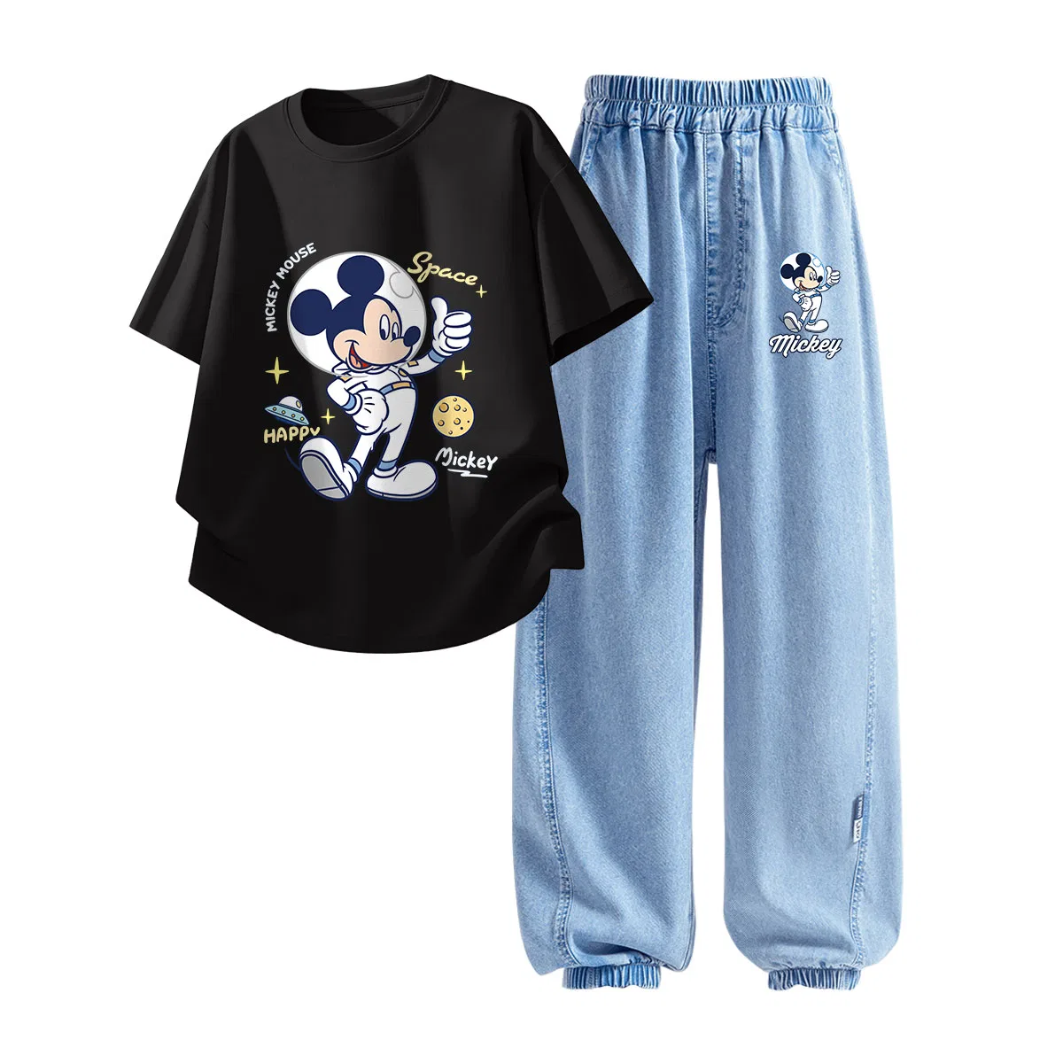 Детская повседневная спортивная футболка с круглым вырезом Disney, Cosmic Black+Astronaut K Denim Light Blue