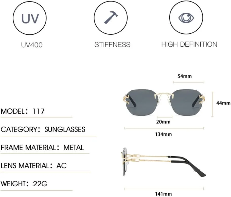 

Квадратные безрамочные солнцезащитные очки-клипсы для женщин, ретро-винтажные модные солнцезащитные очки для женщин и мужчин, золотистый сплав MTZJH, Gold White