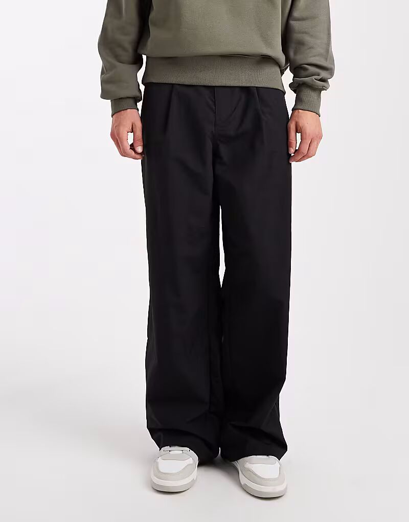 

Свободные брюки из черного нейлона со складками Asos Design