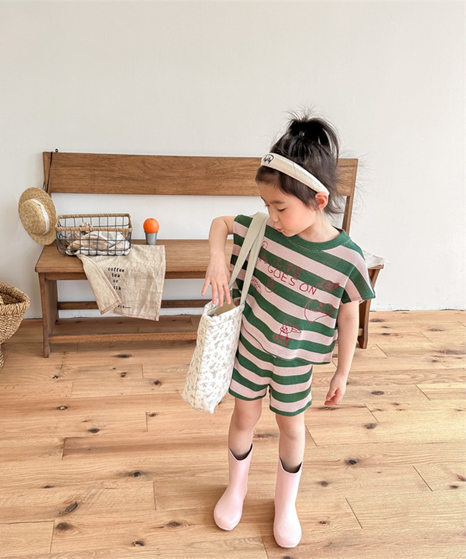 Корейский детский комплект одежды с принтом на передней части. Aimoha Kids, green — фото 4
