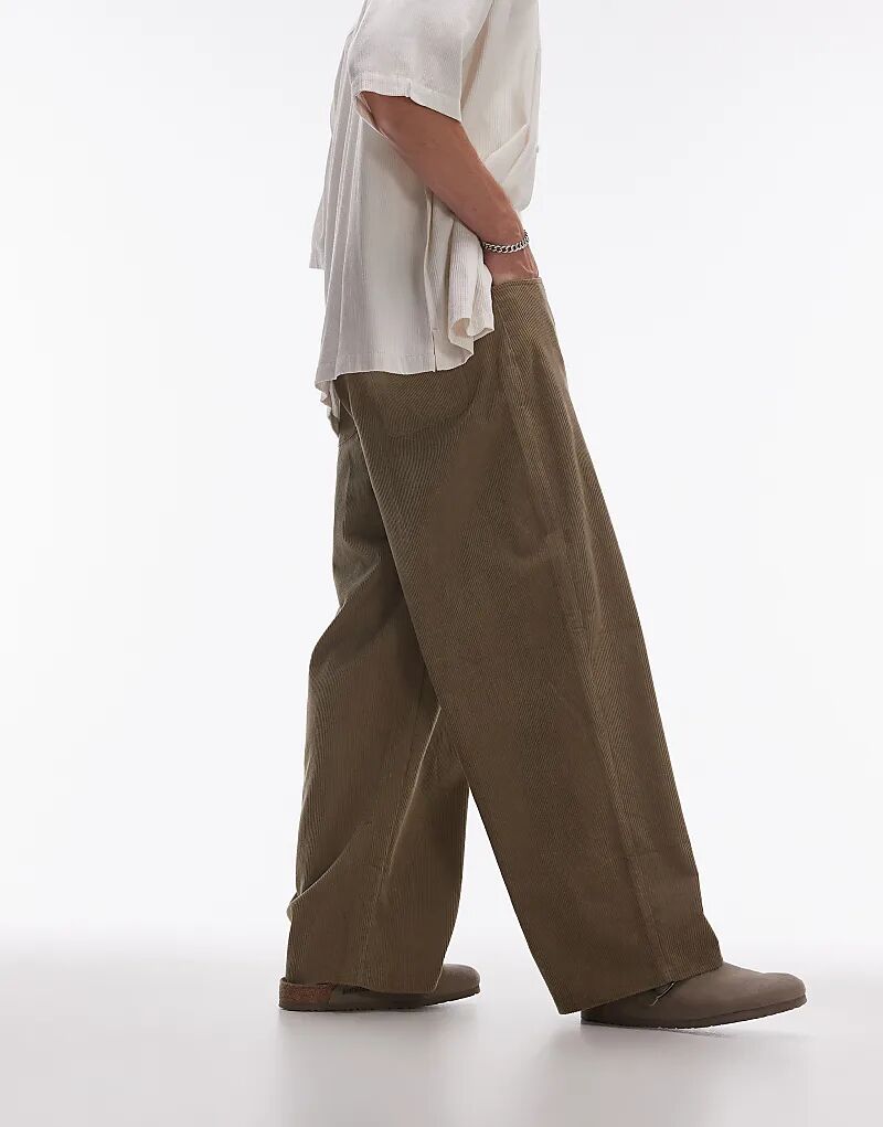 

Широкие вельветовые брюки цвета камня Topman
