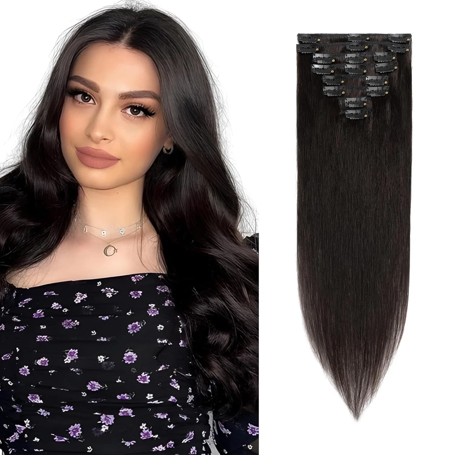 Набор накладных прядей на заколках «Remy Hair» от Rich Choices Rich Choices, #1B Black