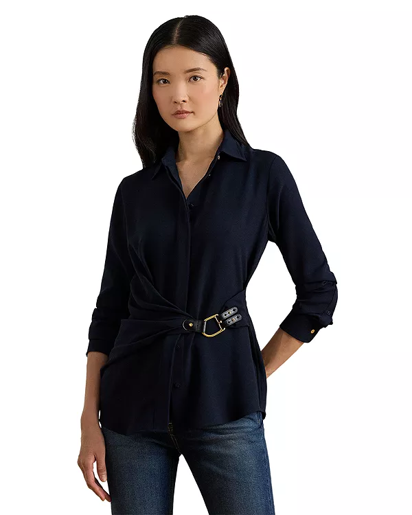 

Блузка из жоржета с пряжкой Ralph Lauren, синий