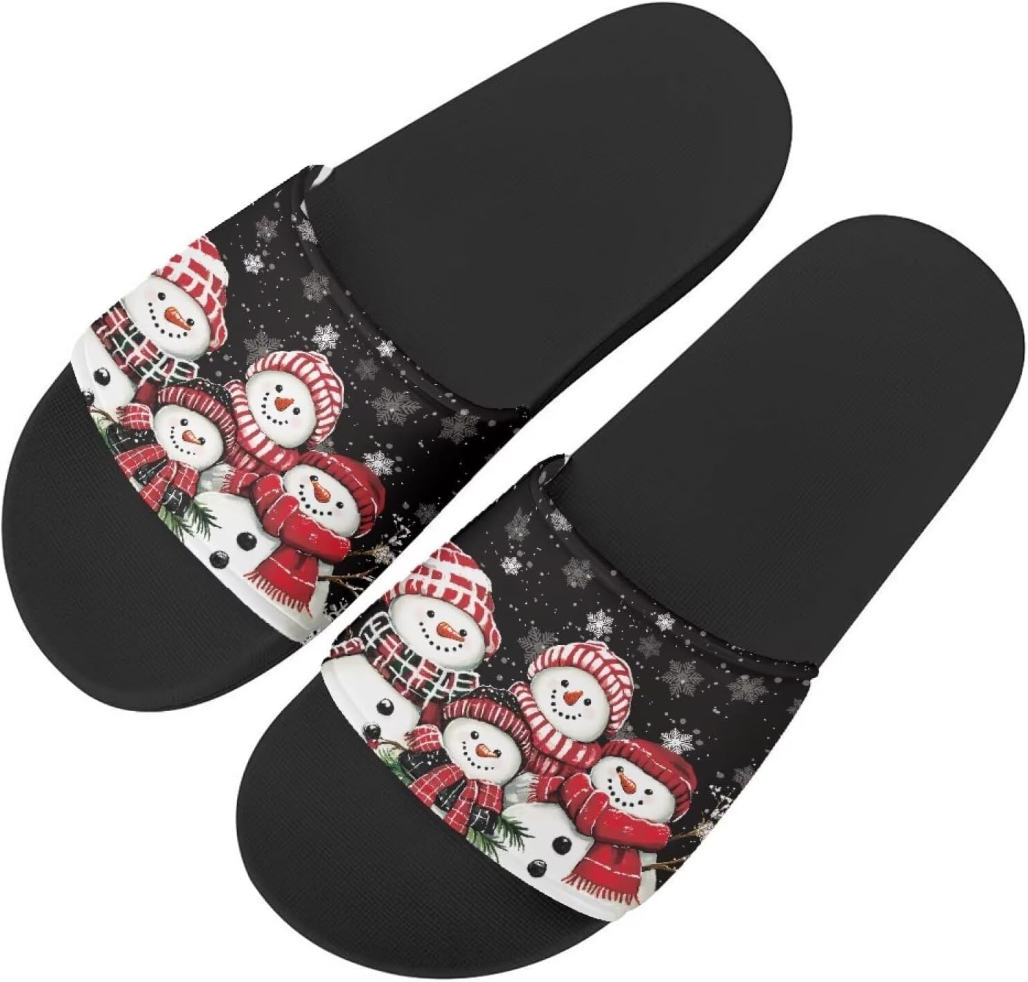

Тапочки Howilath с оригинальным узором для женщин и мужчин, нескользящие шлепанцы с одной лямкой, открытый носок, мягкая подошва, плоские сандалии, Christmas Snowman