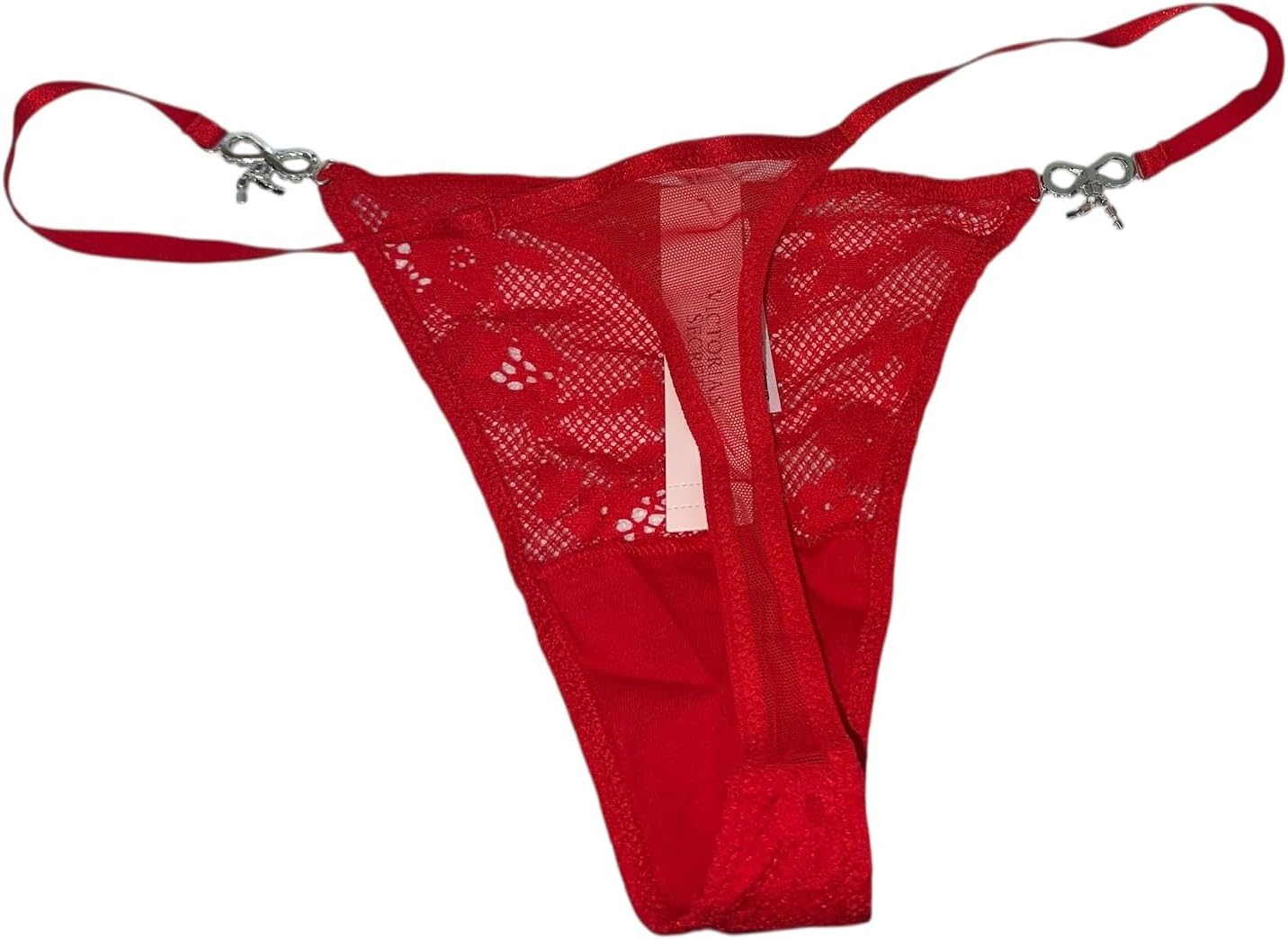 Victoria's Secret Трусики-танга с кружевом и блестящим бантом, цвет красный, новые, Red — фото 3