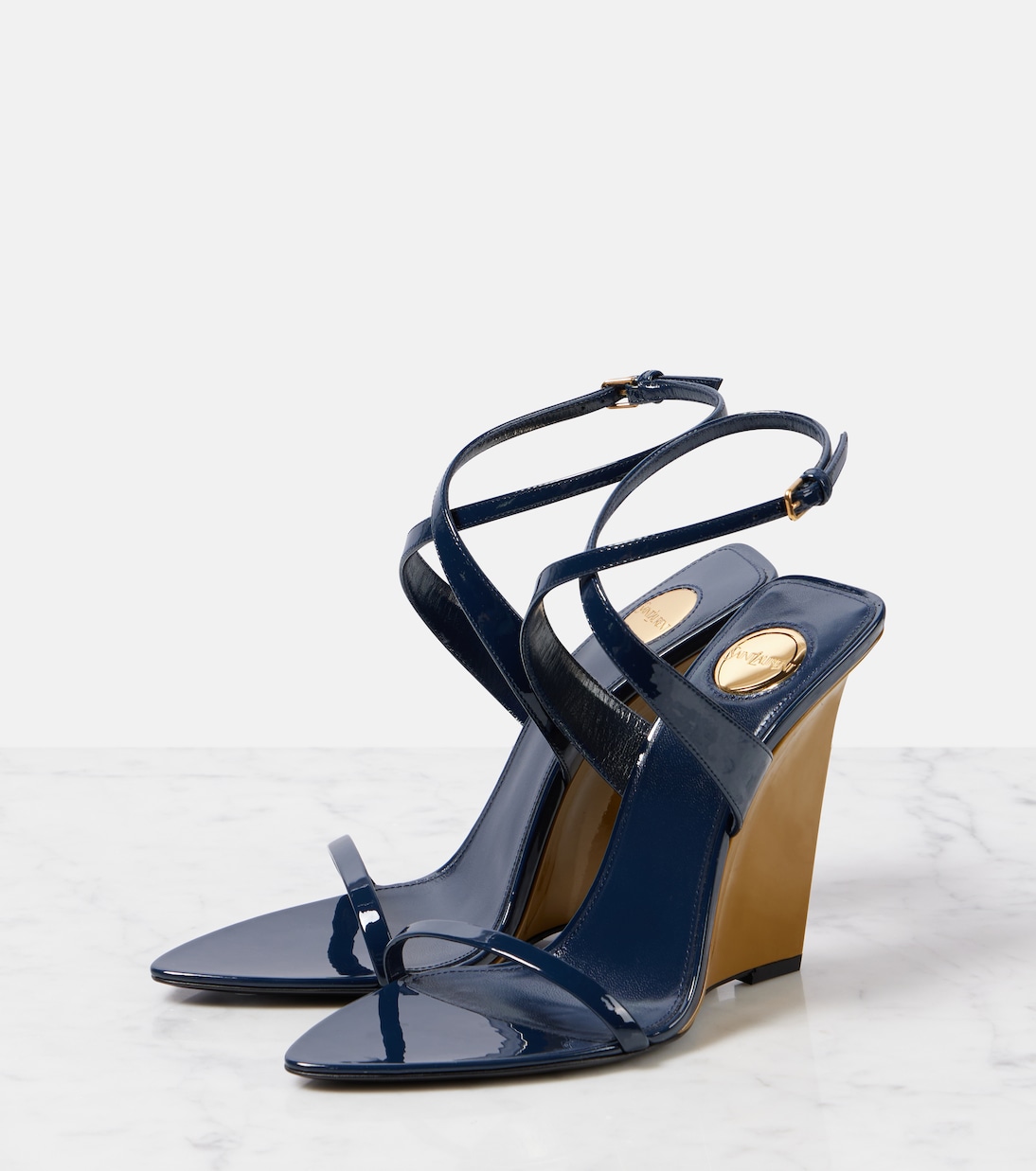 Сандалии-платформы Salomé 110 из лаковой кожи Saint Laurent, Utra Navy — фото 4