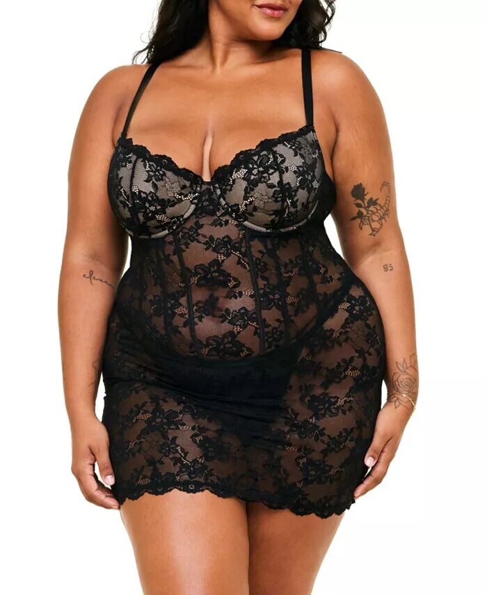 

Комплект нижнего белья Brielle Babydoll и стринги больших размеров Adore Me, черный