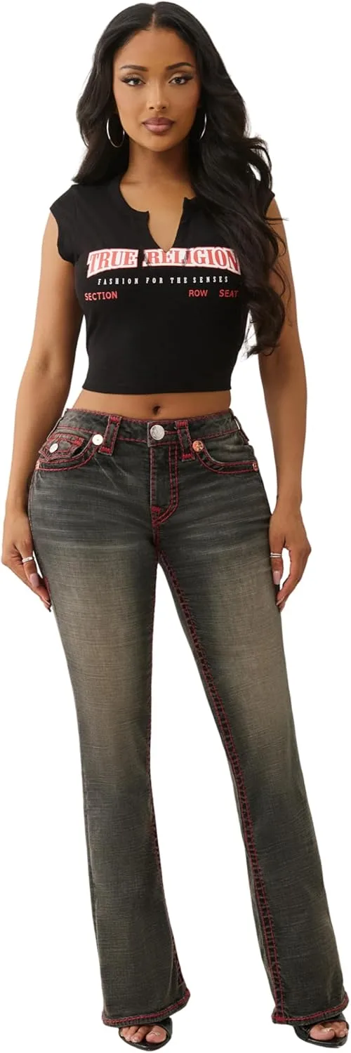

True Religion Women's Becca Mid-Rise Bootcut Flap Jeans – Super T Stitch Denim
