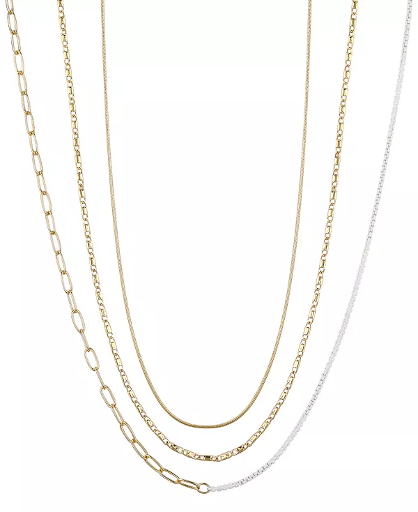 

Комплект из 3 многослойных цепочек-скрепок с рисунком «ёлочка» из 14-каратного золота с белой эмалью Unwritten, gold