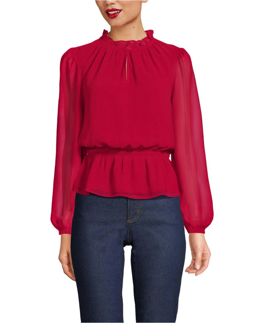 

Женский шифоновый топ с баской Lands' End, Rich red