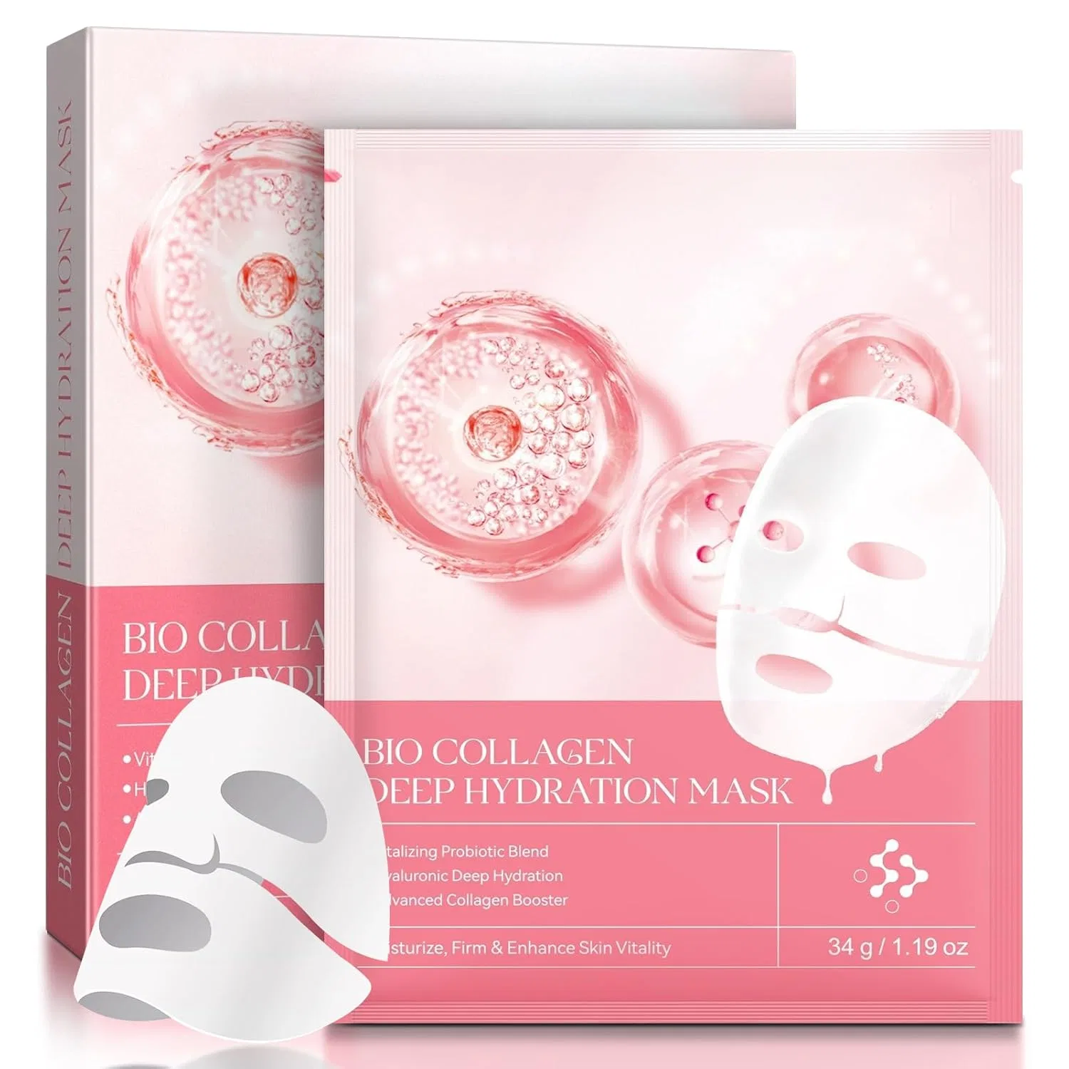 Органическая коллагеновая маска для лица, 4 шт. Bliuozr, Pink - Pack Of 4