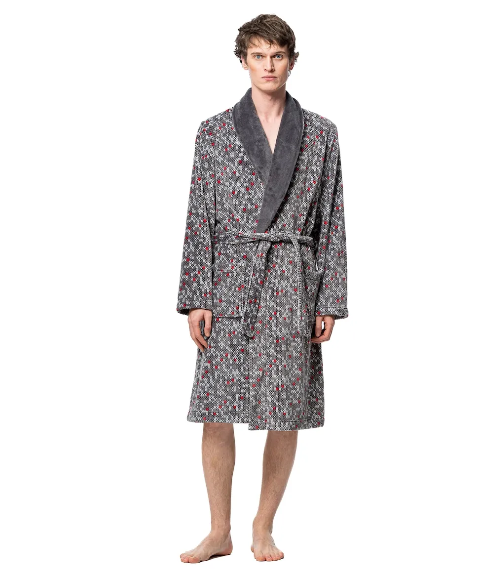 

Мужской халат с запахом, как у смокинга SOY, серый