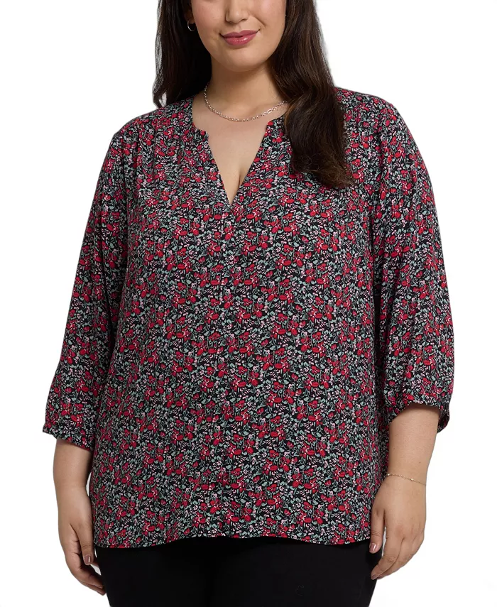 

Блузка с защипами и V-образным вырезом Plus Size NYDJ, мультиколор