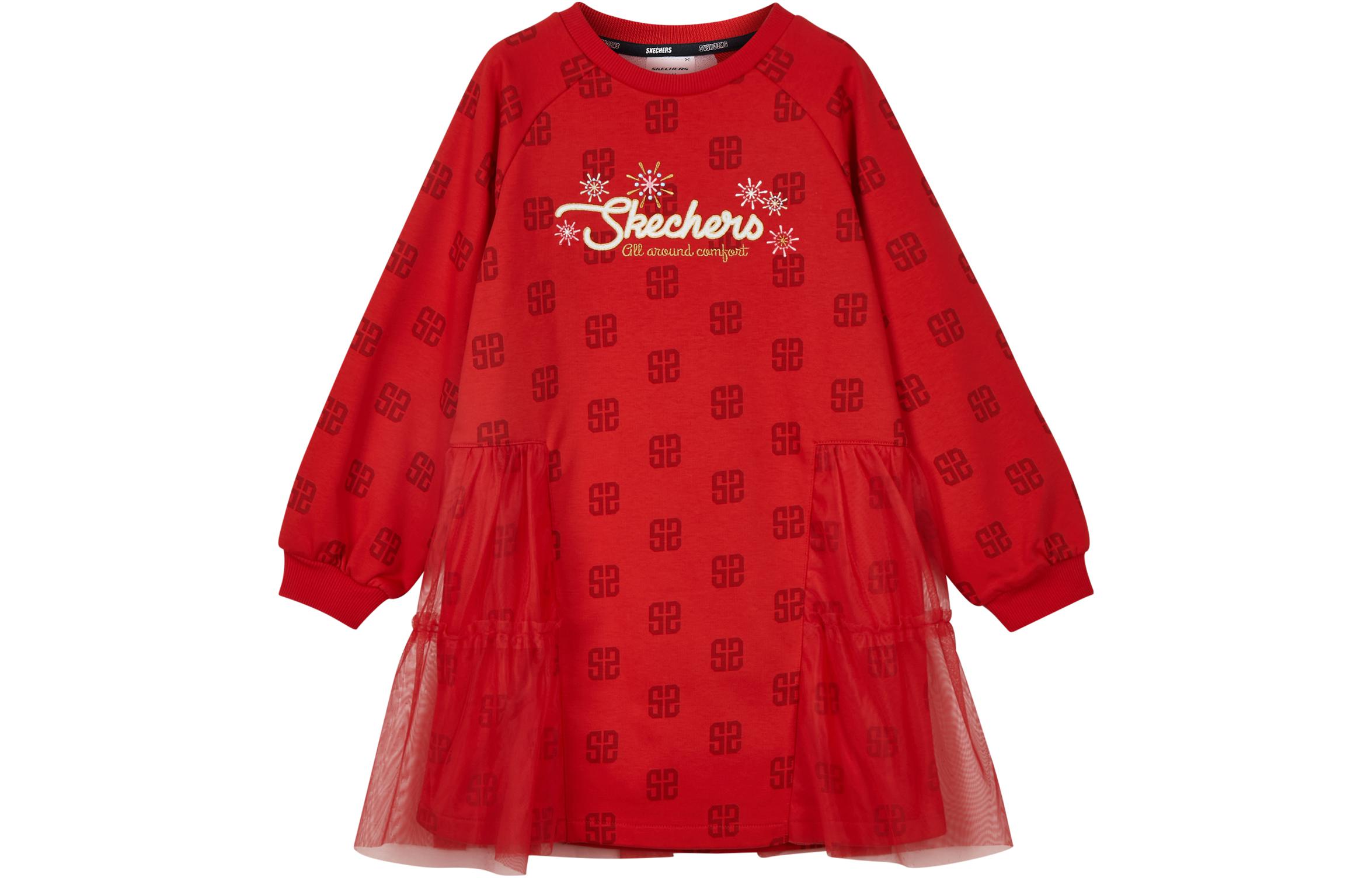 

Платье для младших школьников Skechers, красное с узором на удачу, принт с цветами по всей поверхности Flower/03NB