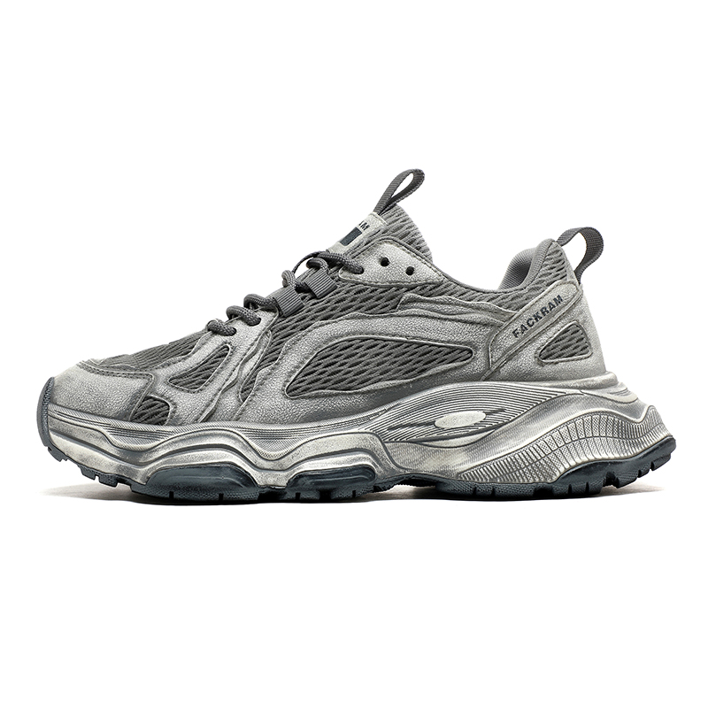 

Винтажные потертые дышащие нескользящие массивные кроссовки low top для мужчин с увеличенной высотой OUBT, серый