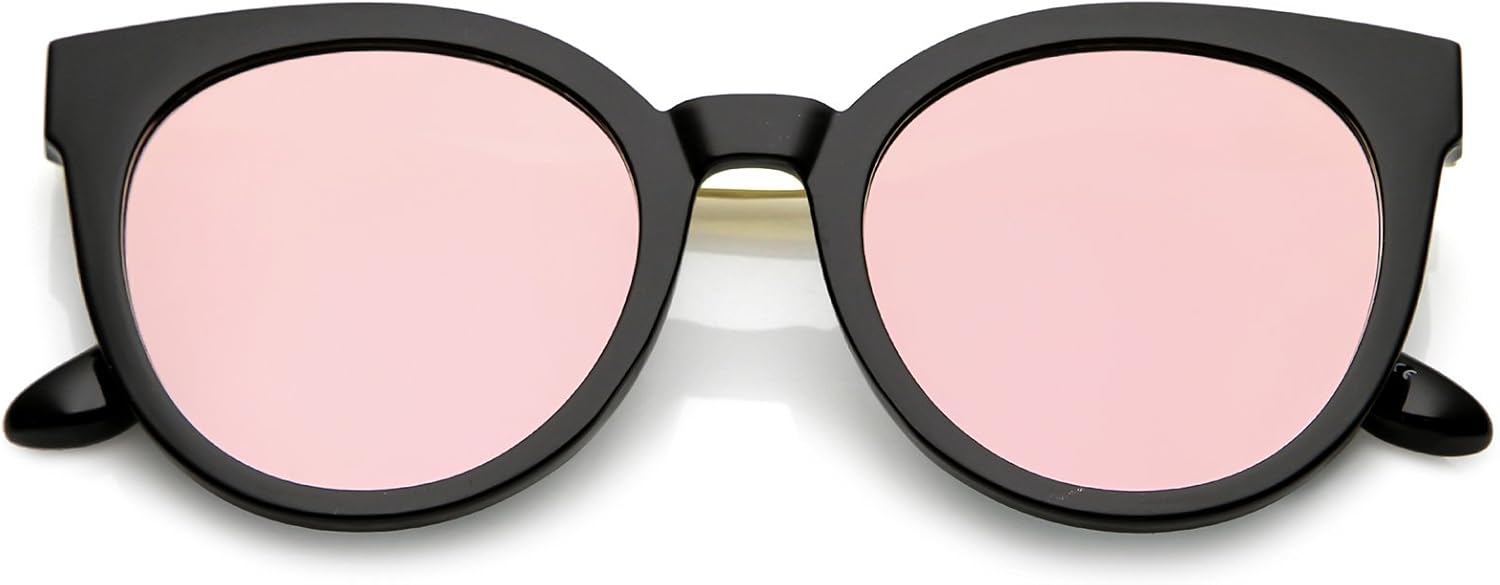 

zeroUV - Классические солнцезащитные очки в оправе из рога с круглыми зеркальными линзами и плоскими линзами в форме «кошачьего глаза», диаметр линз 53 мм, Black Gold / Pink Mirror