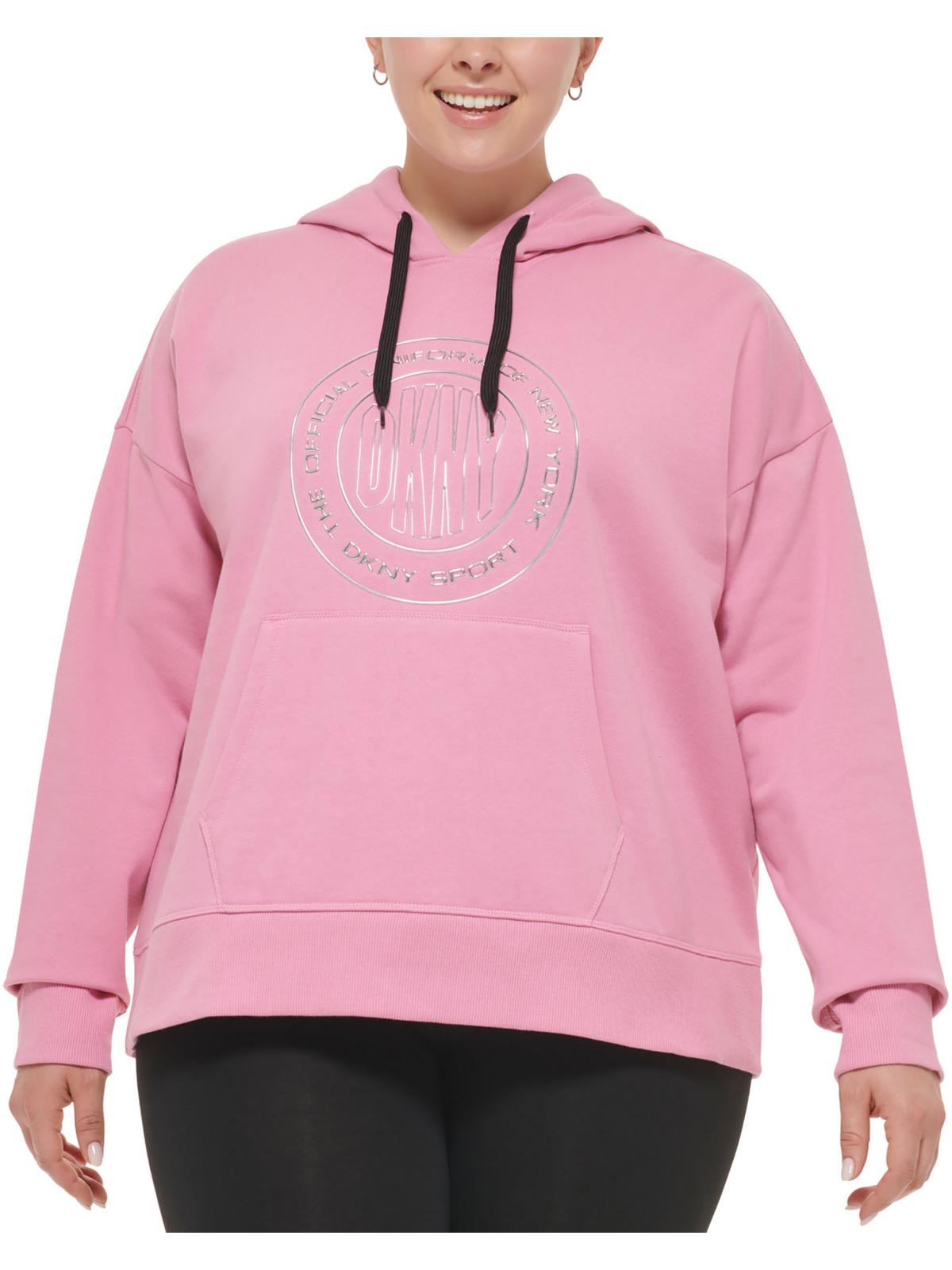 

Плюс Женская толстовка с капюшоном с металлическим логотипом DKNY Sport, цвет orchid smoke