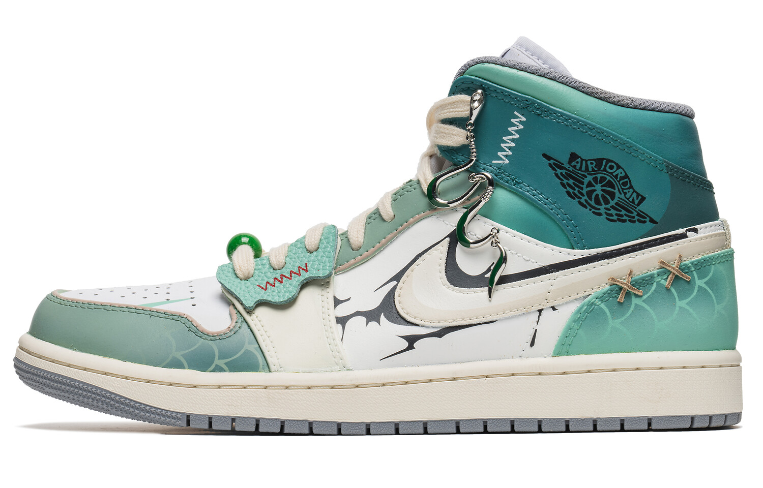 

Кроссовки Air Jordan 1 Vintage Basketball Shoes Men High-Top White, Green, Silver