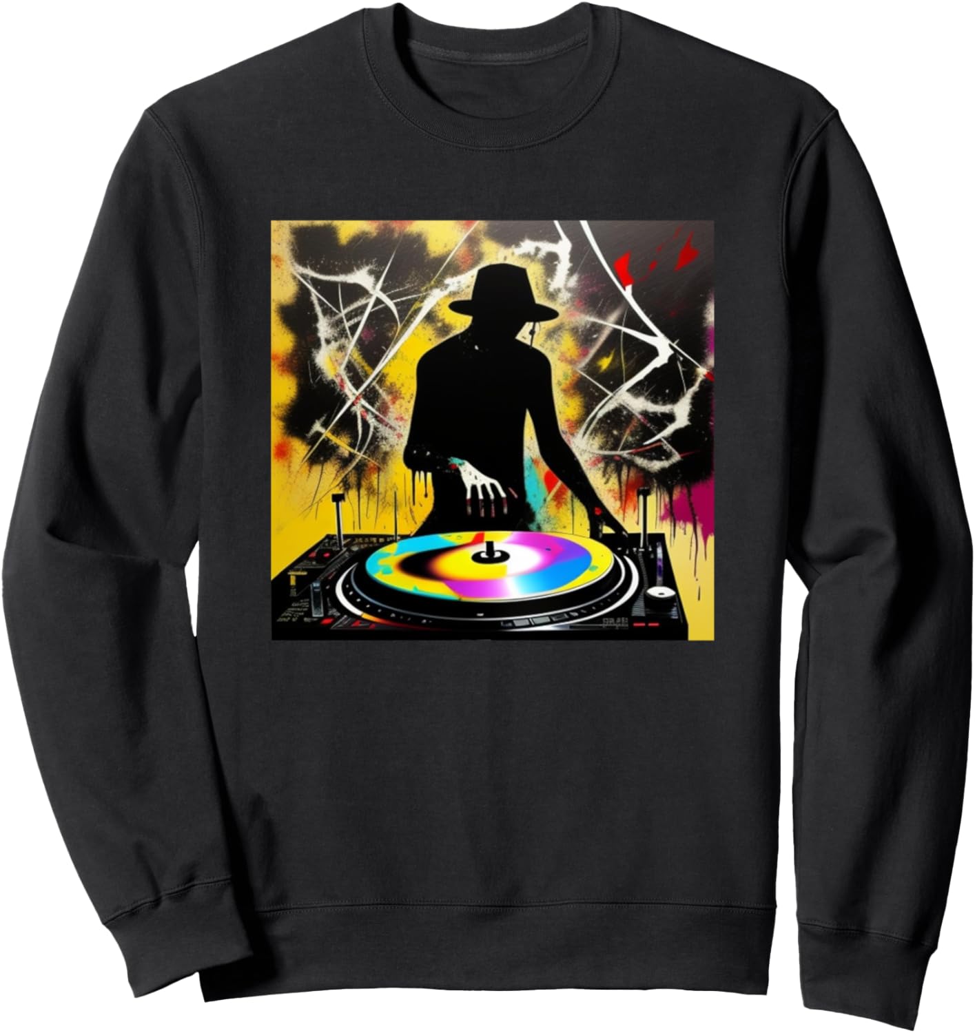 

Футболка с изображением силуэта диджея и разноцветным проигрывателем Dj Turntable Discjockey - Men Women Kids Boys Gift