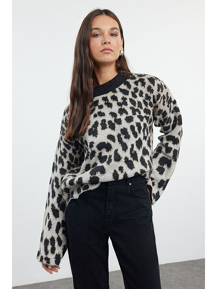 

Trendyol Свитер светло-серого/черного цвета