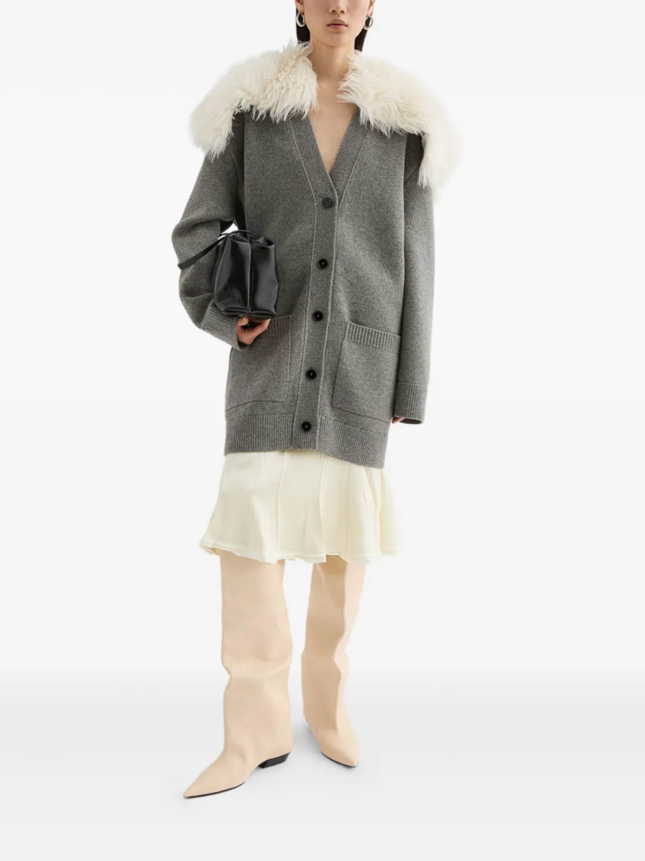 Jil Sander кардиган-пальто с V-образным вырезом, серый — фото 2