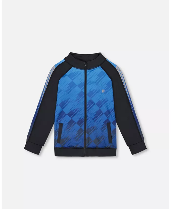 

Мальчиковая спортивная кардигана с принтом и молнией Boy Printed Full Zip Athletic Cardigan Blue And Black - для малышей/детей Deux par Deux, синий