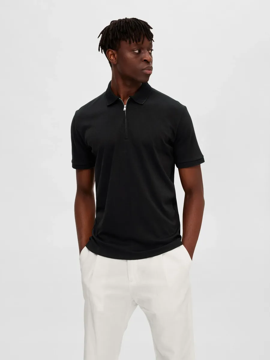 

Рубашка-поло SELECTED HOMME "SLHFAVE ZIP SS POLO NOOS", черный
