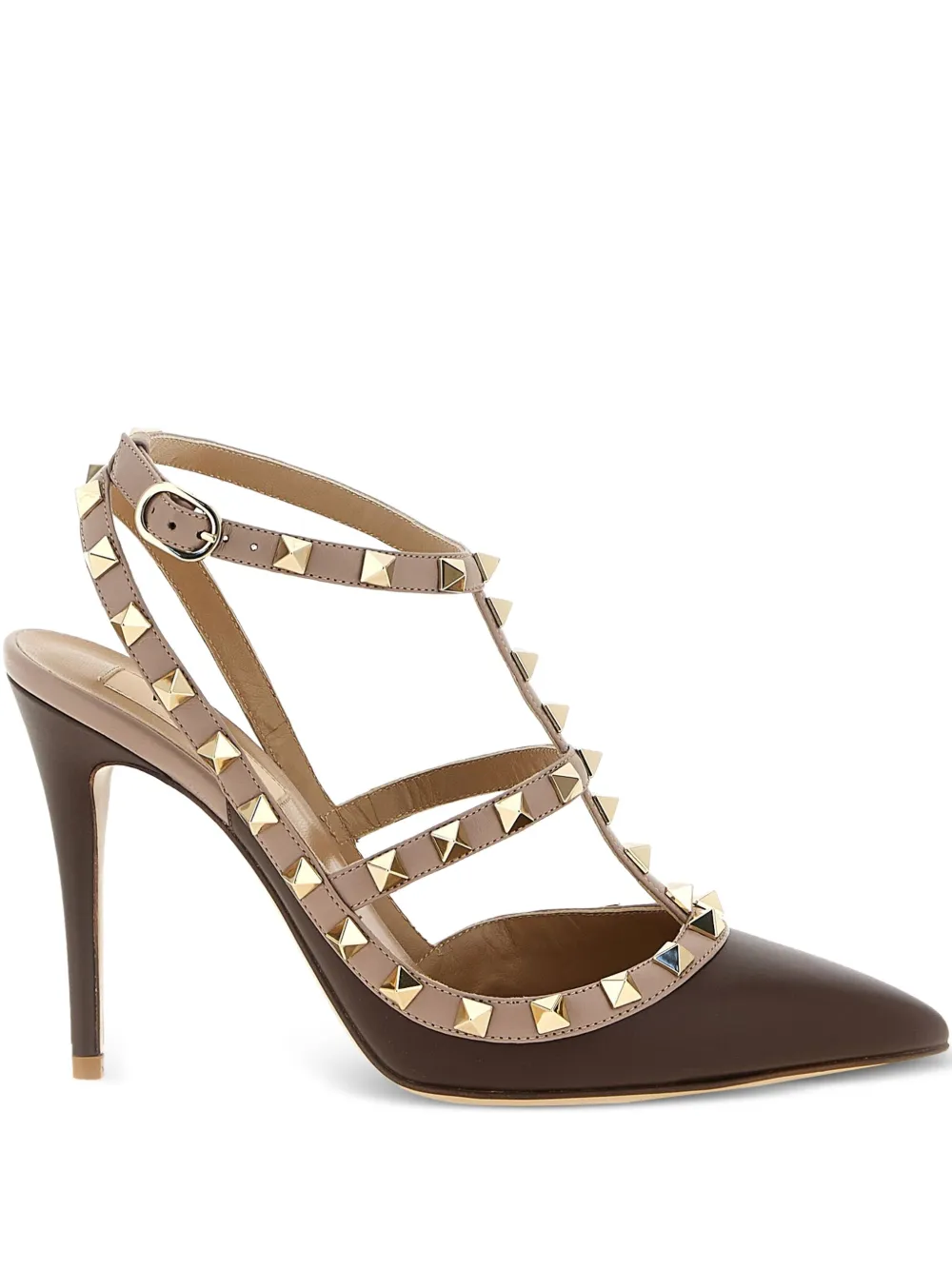 Туфли Rockstud Caged из кожи 100 мм VALENTINO GARAVANI, коричневый