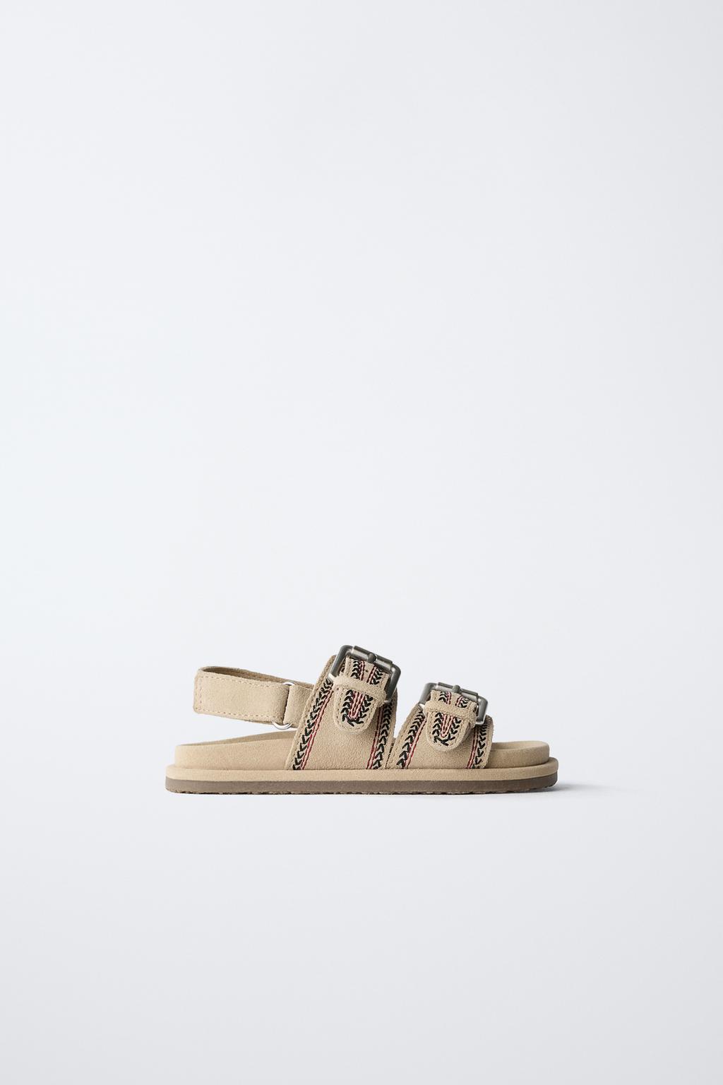 

Кожаные сандалии с пряжками ZARA, цвет Sand Brown