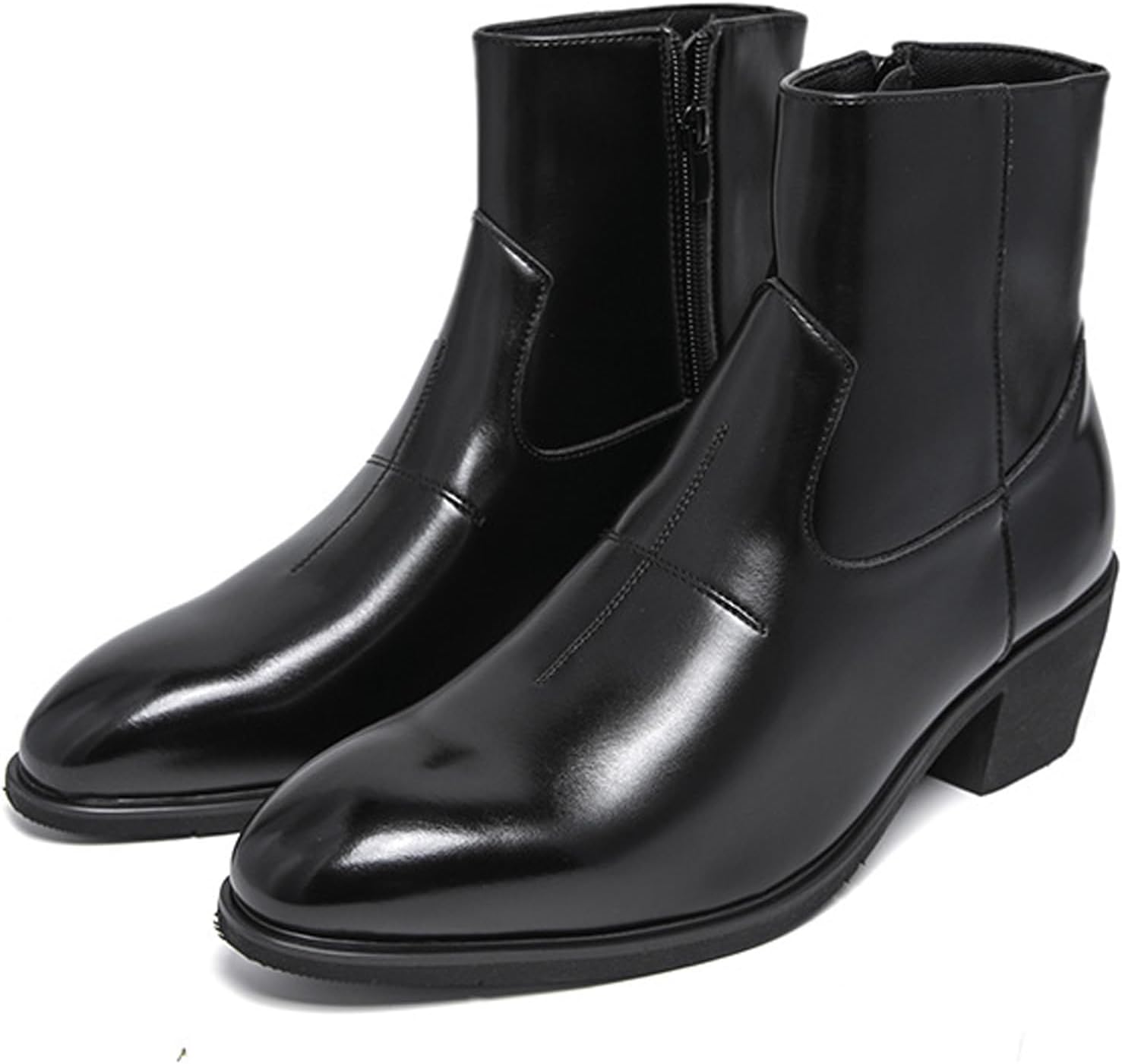 

Мужские кожаные челси с массивным каблуком, боковой молнией, повседневные с острым носком, ботинки чукка, ботинки до щиколотки, обувь на подкладке, классические ботинки Ghibhna, черный