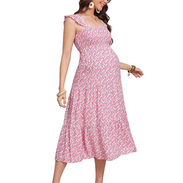 

Женское летнее платье-макси с квадратным вырезом и рукавами-крылышками для беременных Elitespirit, Pink Floral