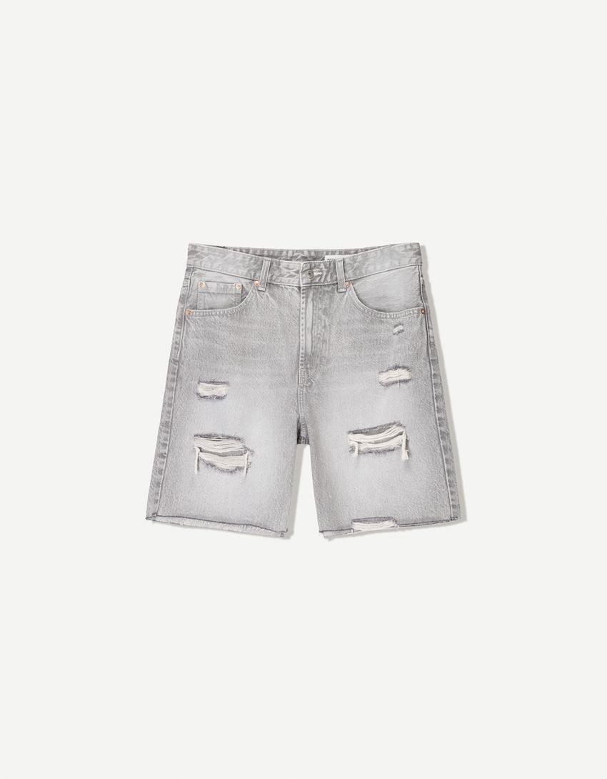 

Шорты-Бермуды из рваного денима Bershka, серый