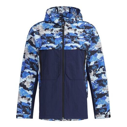 

Куртка adidas Terrex Festiv Aop Wb Outdoor Sports Camouflage Splicing Hooded Jacket Blue, синий