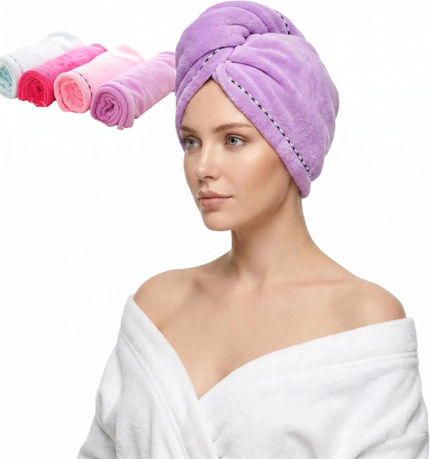Набор полотенец-тюрбанов из микрофибры для волос (4 шт.) Cc Caihong, Blue, Pink, Purple And Red
