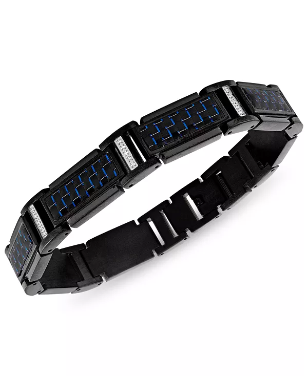 

Браслет из звеньев синего углеродного волокна с бриллиантами (1/5 карата) из нержавеющей стали с черным ионным покрытием, созданный для Macy's Esquire Men'S Jewelry, black