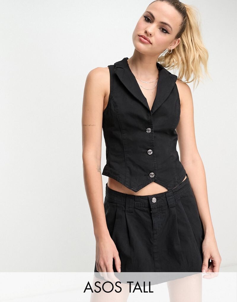 

Черный комбинированный жилет мини ASOS DESIGN Tall