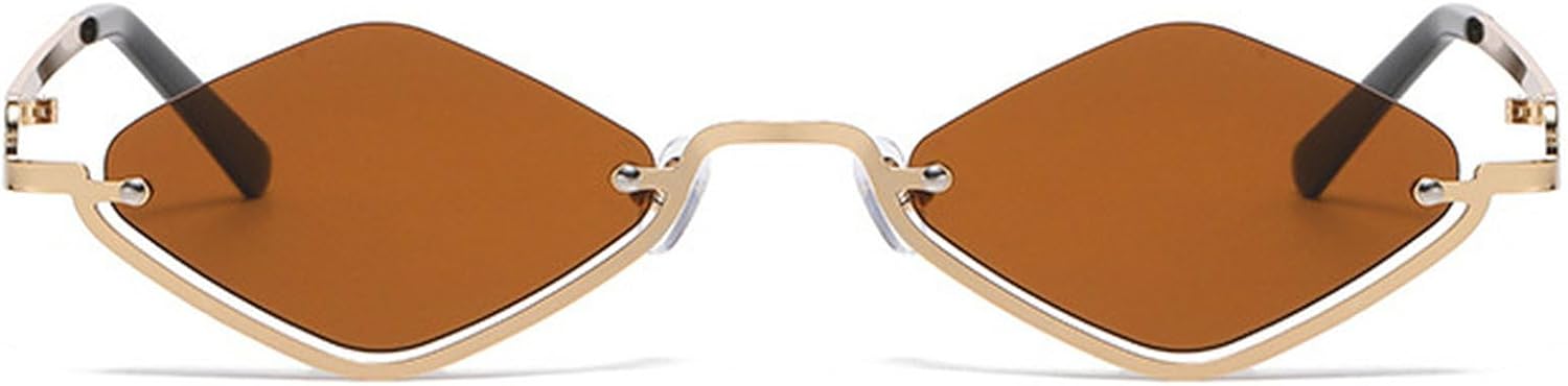 

Ретро-солнцезащитные очки в маленькой металлической полуободковой оправе для женщин, модные, легкие, узкие, золотистого цвета, с защитой от УФ-излучения UV400 mincl, Brown