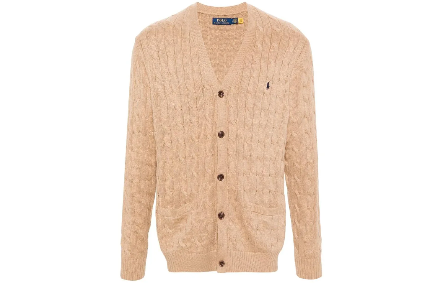 Кардиган из хлопка с вязкой косичкой Polo Ralph Lauren, Camel Brown — фото 3