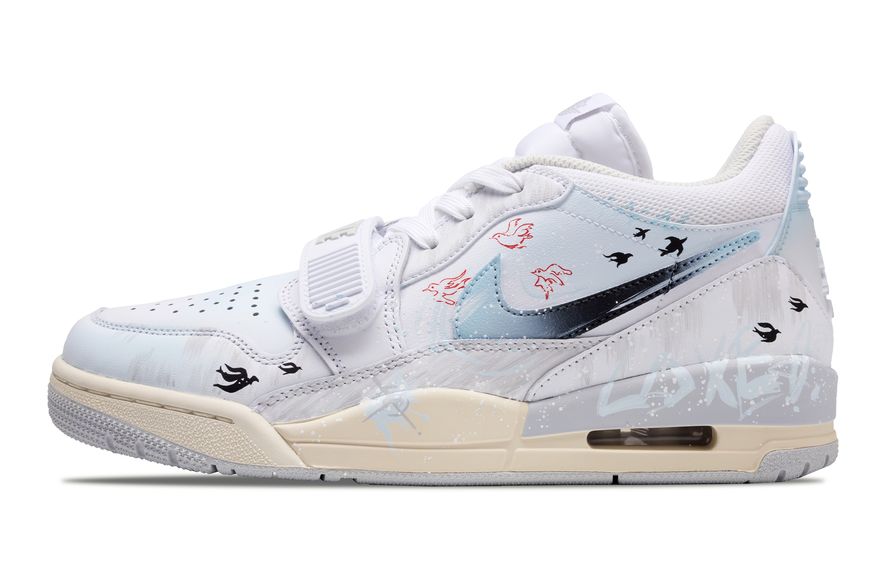 

Jordan Баскетбольные кроссовки Legacy 312 Peace And Love с низким верхом, износостойкие, антискользящие, мужские, небесно-голубые